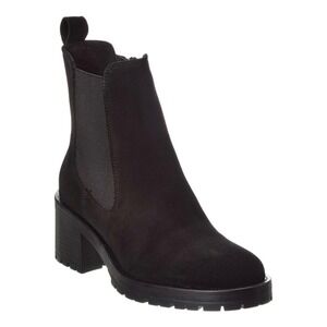 La Canadienne Black Wave Suede Ankle Boots Lug Sole Block Heel Zip 6/36